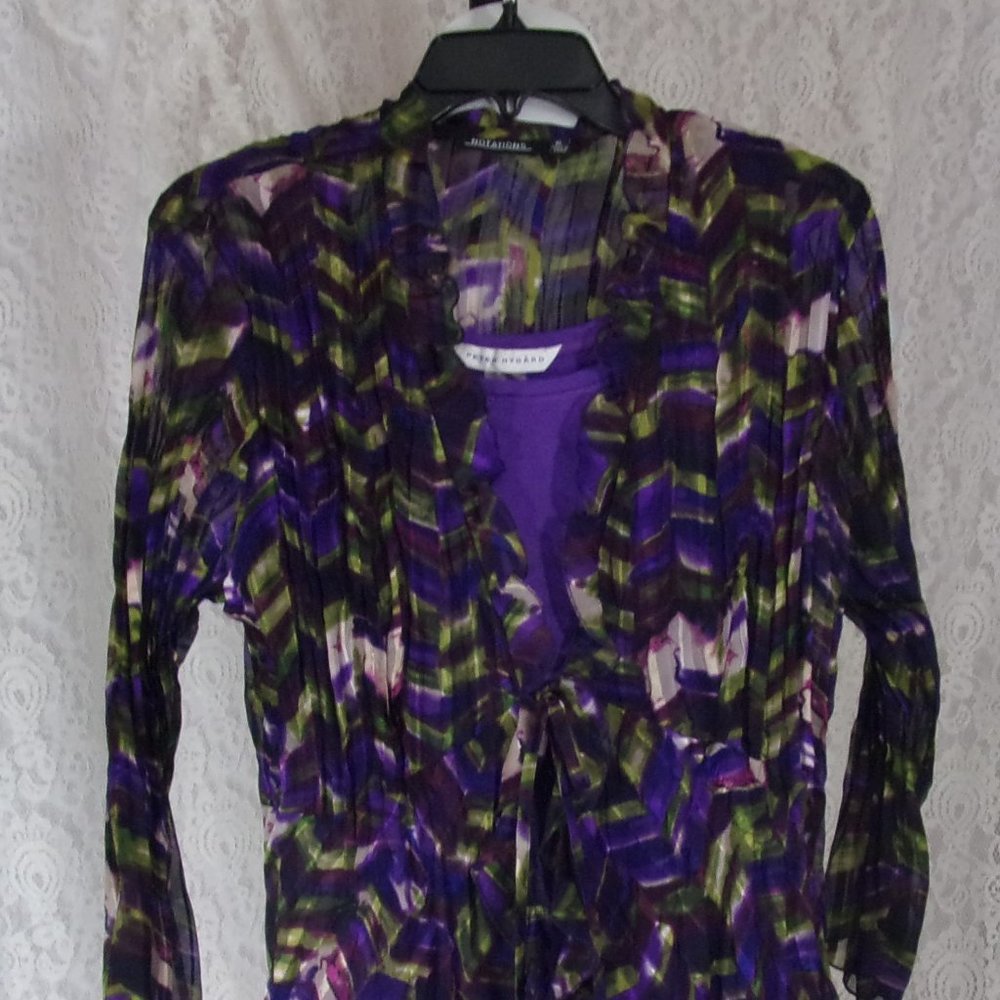 Notations Crinkle Top Blouse Purple green black NWOT